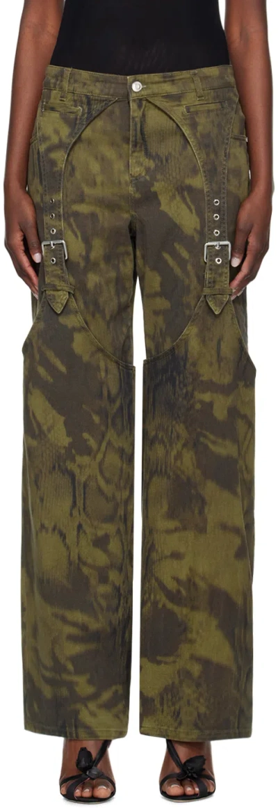 Blumarine Khaki Pattern Denim Trousers In M5695 Militare/dark