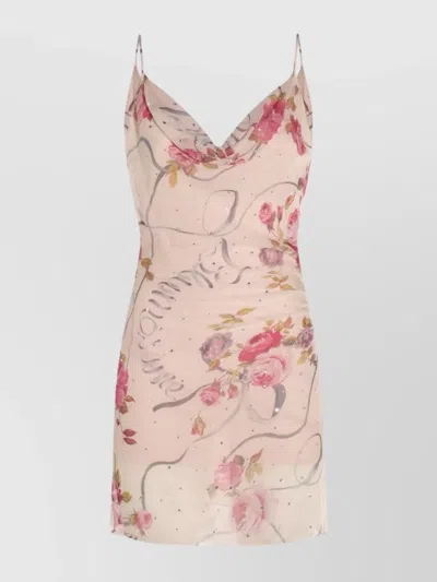 Blumarine Knee Length Floral Pattern Cowl Neckline Dress In Multi