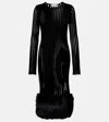 Blumarine Knit Faux Fur-trimmed Midi Dress In Black