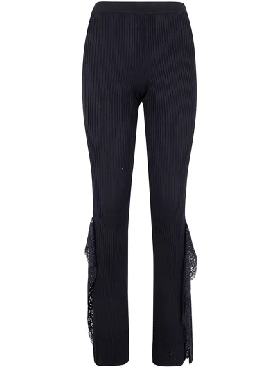 Blumarine Knit Insert Lace Pants In Black