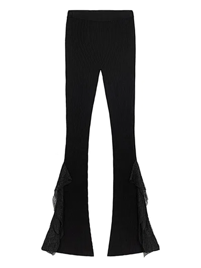 Blumarine Knit Insert Lace Pants In Black