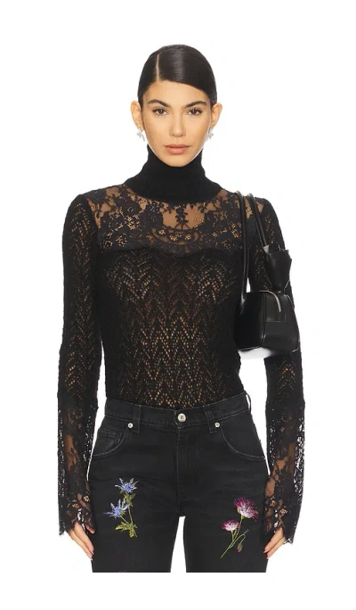 Blumarine Knit Lace Top In Black