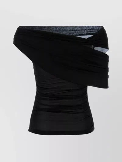 Blumarine Knit One-shoulder Top Ruched Detail In Black