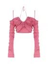 Blumarine Knit Top With Ruffles In Pink