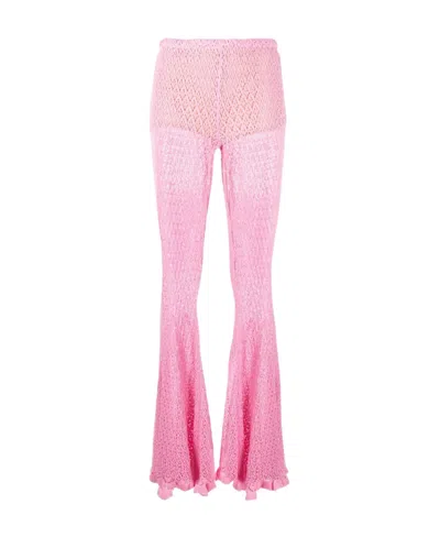 BLUMARINE BLUMARINE CROCHET-KNIT SCALLOP-EDGE FLARED PANTS