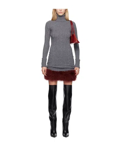 Blumarine Knitted High-necked Dress In Gray