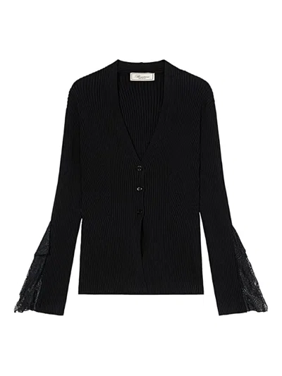 Blumarine Knitted Insert Lace Cardigan In Black