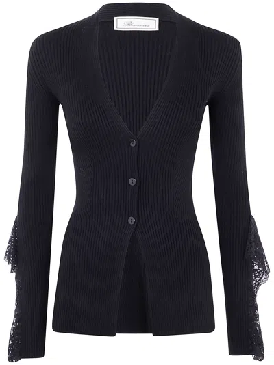 Blumarine Knitted Insert Lace Cardigan In Black