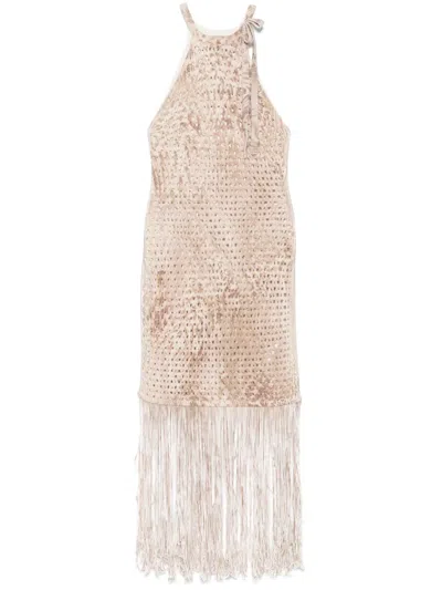 Blumarine Knitted Midi Dress In Neutrals