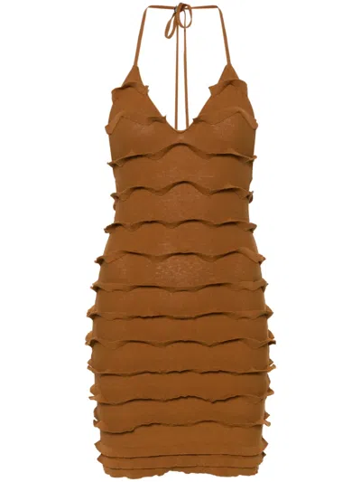 Blumarine Knitted Mini Dress In Brown