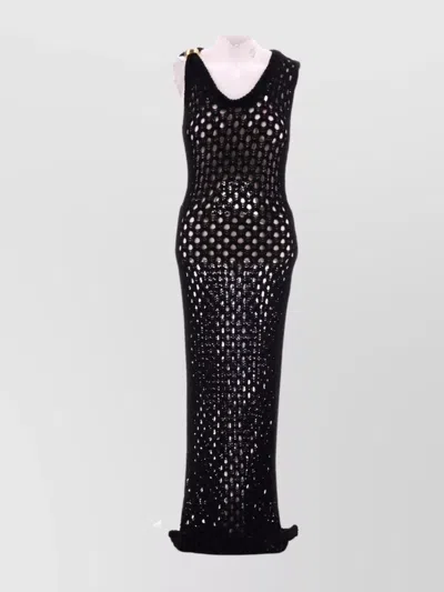 Blumarine Knitted Net Dress Sequined Embellishments In Black