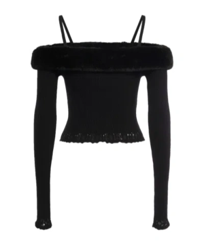 Blumarine Knitted Shoulder Sweater In Black