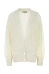 Blumarine Textured Knit Oversize V-neck Cardigan In White