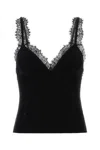 Blumarine Lace-trimmed Ribbed Top In Black