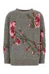 Blumarine Gray Jacquard Rose Sweater In Frost Grey/dahalia/r
