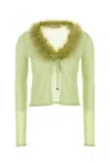 Blumarine Feather-trimmed Cardigan In Nilegreen