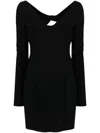 Blumarine Long-sleeve V-neck Minidress In Black