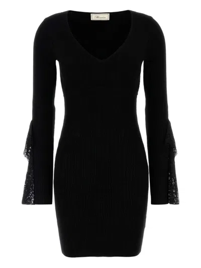 Blumarine Lace-detail Ribbed-knit Mini Dress In Black