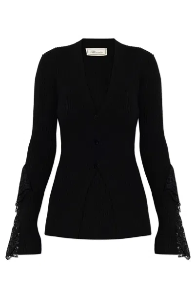 Blumarine Lace Detailed V-neck Cardigan In Black