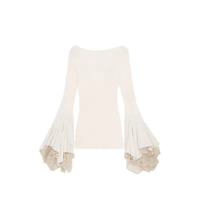 Blumarine Lace Flared-sleeve Mini Dress In Neutral