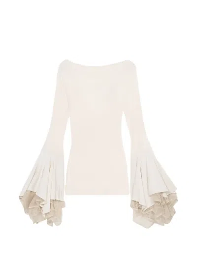 Blumarine Lace Flared-sleeve Mini Dress In Neutral