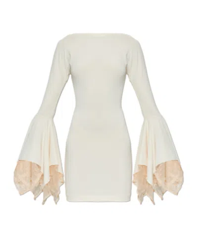 Blumarine Lace Flared-sleeve Mini Dress In White