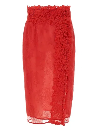 Blumarine Lace Floral Embroidered Skirt In Red