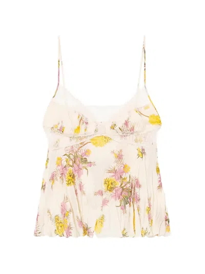 Blumarine Lace Floral Top In Neutral