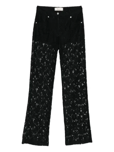 Blumarine Lace Floral Trousers In Black