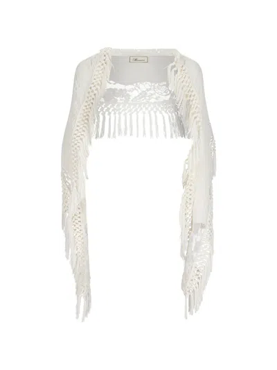 Blumarine Lace Fringed Scarf In White