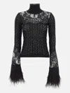 Blumarine Lace-insert Feather-cuff Sweater In Black