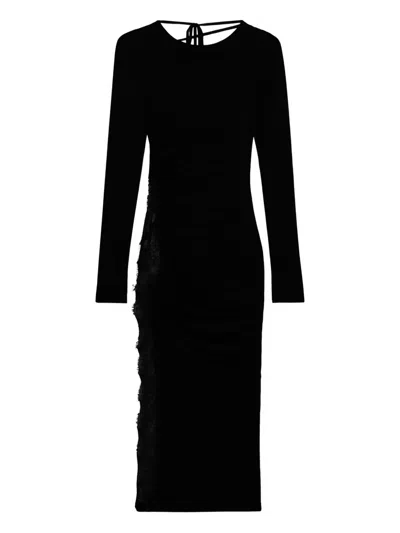 Blumarine Lace-insert Midi Dress In Black