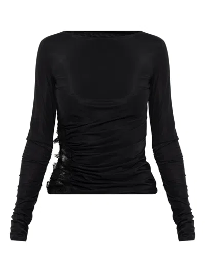 Blumarine Lace-insert Ruched Top In Black