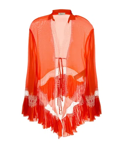 Blumarine Lace Long-sleeved Shirt In Red