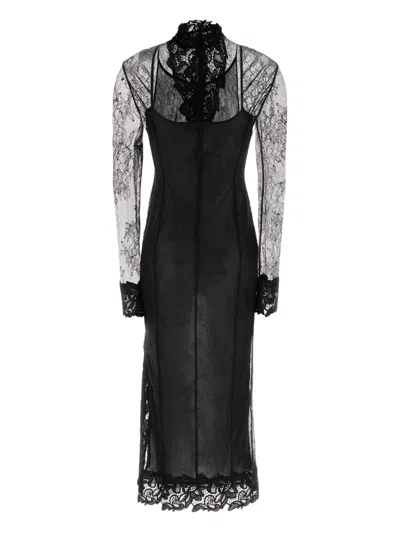 Blumarine Lace Mock-neck Midi Dress In Black