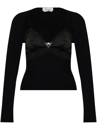 Blumarine Lace-panel Knitted Top In Black