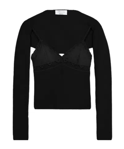 Blumarine Lace-panel Knitted Top In Black