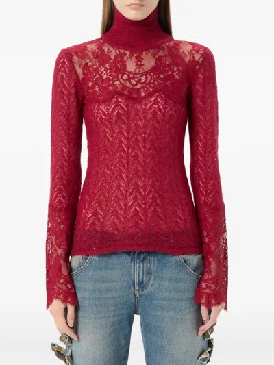 Blumarine Lace-panel Sweater In Brown