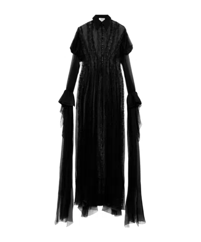 BLUMARINE LACE-PANELLED PUFF-SLEEVE TOP