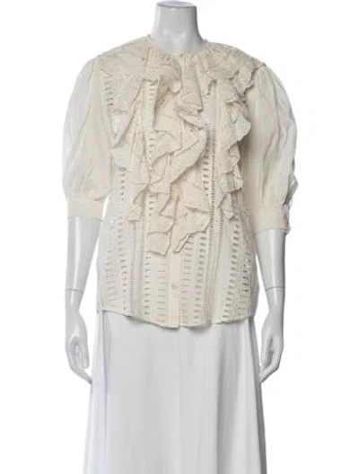 Pre-owned Blumarine Lace Pattern Crew Neck Blouse In Neutrals