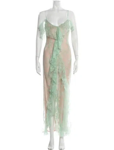 Pre-owned Blumarine Lace Pattern Long Dress W/ Tags In Green