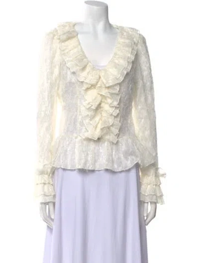 Pre-owned Blumarine Lace Pattern Long Sleeve Top In Neutral