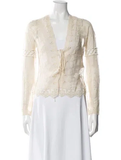 Pre-owned Blumarine Lace Pattern Open Front Blouse In Blue