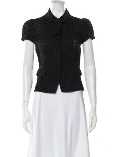 Pre-owned Blumarine Lace Pattern Short Sleeve Blouse In Black