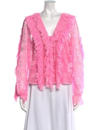 Pre-owned Blumarine Lace Pattern V-neck Blouse In Pink