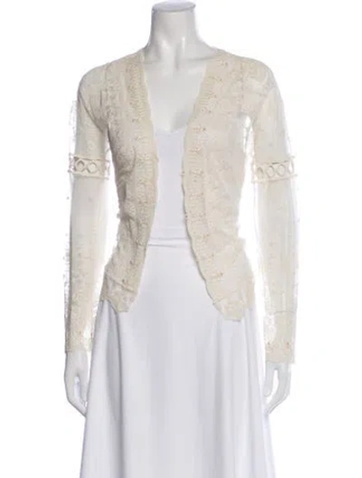 Pre-owned Blumarine Lace Pattern V-neck Sweater In Neutral