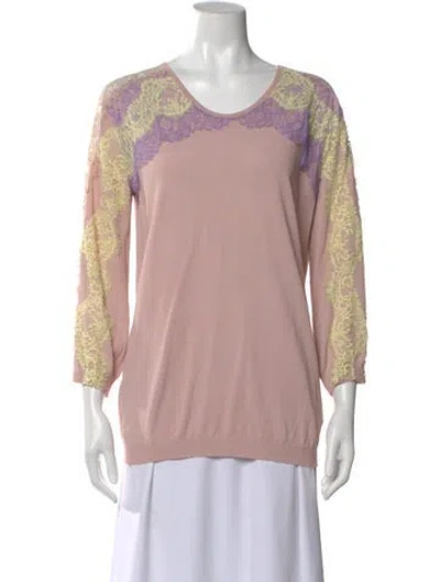 Pre-owned Blumarine Lace Pattern V-neck Top In Pink