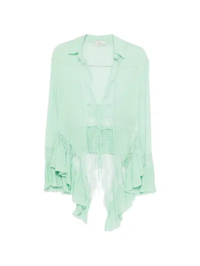 Blumarine Lace Ruffled Blouse In Green