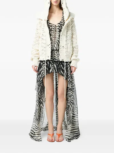 Blumarine Lace-stitch Hooded Cardigan In White