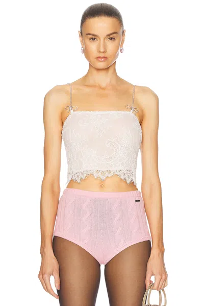 Blumarine Lace Tank Top In White Pearl